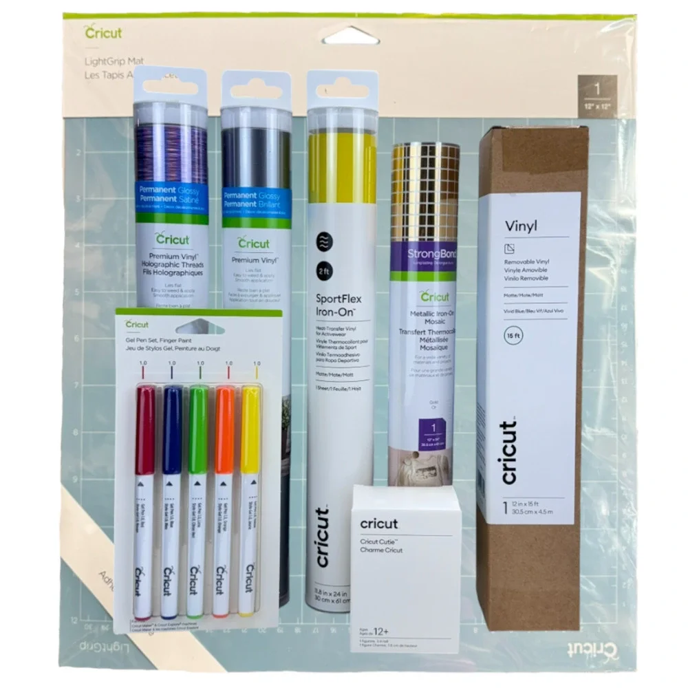 Cricut Set Premium Vinyl Permanent SportFlex Iron-On Removable Pens Metallic Mat - Picture 1 of 10
